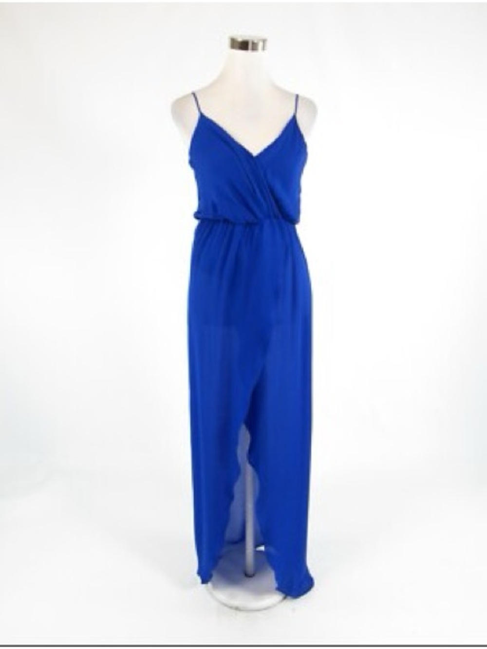 Rory Becca 100% Silk Blue Maxi Dress XS Sleeveless Wrap Front